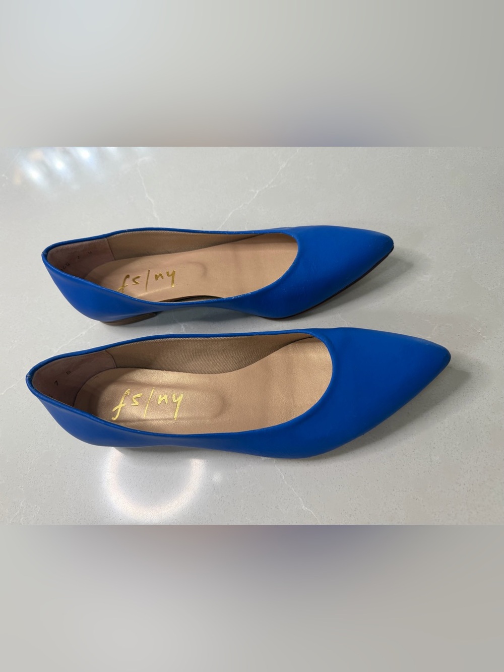 French Sole NY Cobalt Blue Leather Pointed Toe Flats, 7B